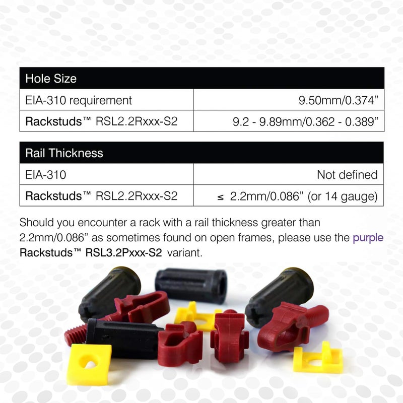 Rackstuds R100 Series II - Server Rack Screws 100 Pack | Cage Nut Replacement | Red 2.22mm/0.086" | A Faster, Easier Solution for Rack mounting Gear in 19" Racks with Square Punched Vertical Rails - Image 3